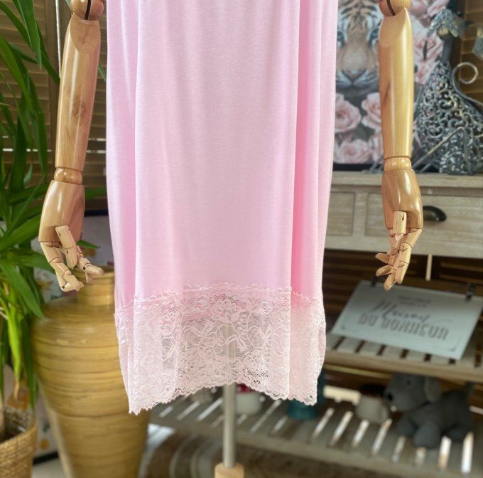 Fond de robe façon nuisette fines bretelles rose poudré dentelle douceur +++ du 40 au 52