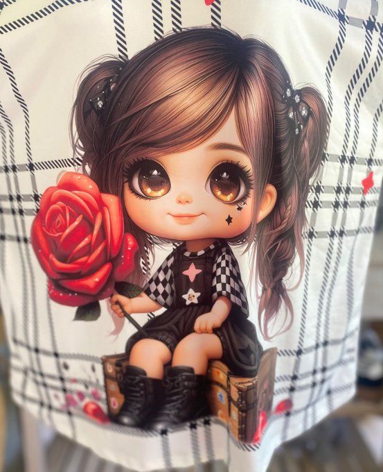 Top ample blanc L'adorable Fillette à la rose rouge du 38 au 48/50 