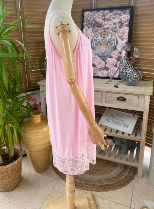 Fond de robe façon nuisette fines bretelles rose poudré dentelle douceur +++ du 40 au 52