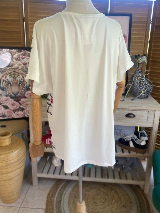 Top ample blanc L'adorable Fillette à la rose rouge du 38 au 48/50 
