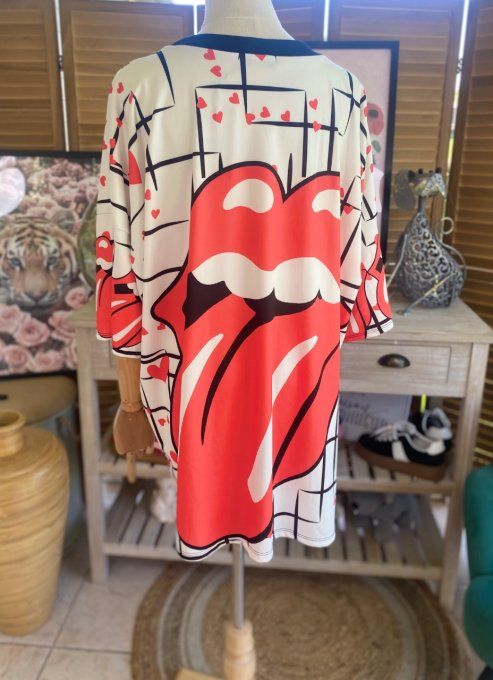 Top noir & blanc The Rolling Stones Strass et perles en relief du 40 au 50/52 