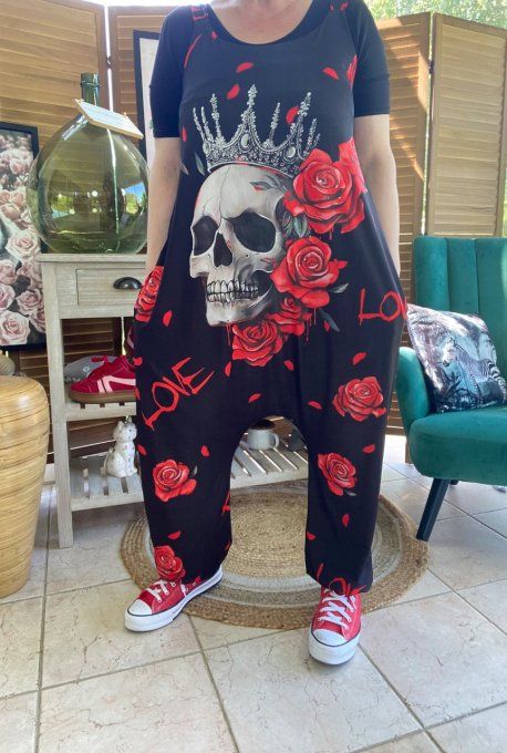 Combinaison salopette The King Skull & Red Roses du 38 au 52 
