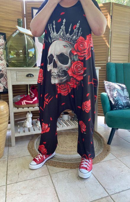 Combinaison salopette The King Skull & Red Roses du 38 au 52 