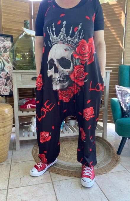 Combinaison salopette The King Skull & Red Roses du 38 au 52 