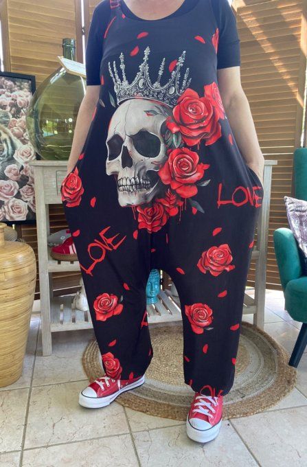 Combinaison salopette The King Skull & Red Roses du 38 au 52 