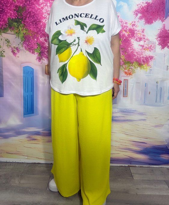 Pantalon palazzo fluide jaune cuisses larges taille élastiquée Les Basiques du Dressing du 42 au 54