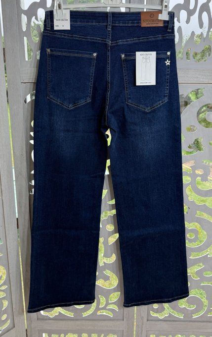 Jeans Wide Legs Brut coupe droite zip asymétrique boutons coeur strass stretch ++ 42 à 46
