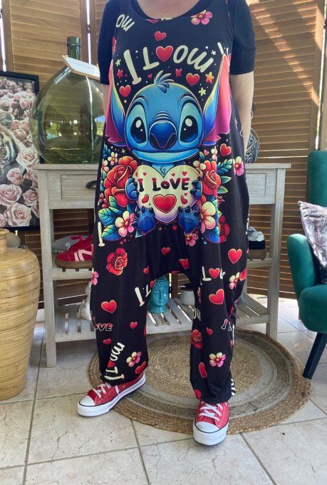 Combinaison salopette noire coeurs multicolores Stitch in Love du 38 au 52 