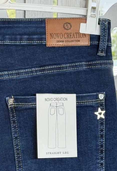 Jeans Wide Legs Brut coupe droite zip asymétrique boutons coeur strass stretch ++ 42 à 46