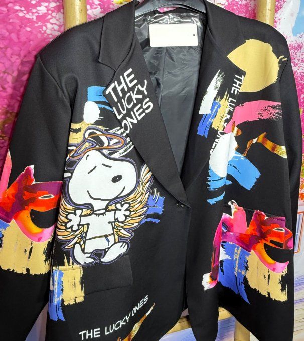 Veste blazer noire TOUTE DOUBLÉE Snoopy Angel du 42 au 54 et même + si portée ouverte 