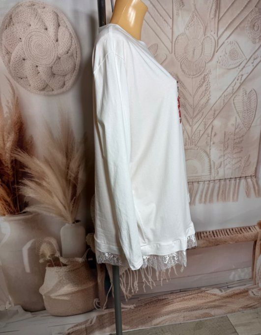 Top blanc ample L'adorable Chien Dalmatien Disney Strass diamants & Dentelle du 38 au 48/50