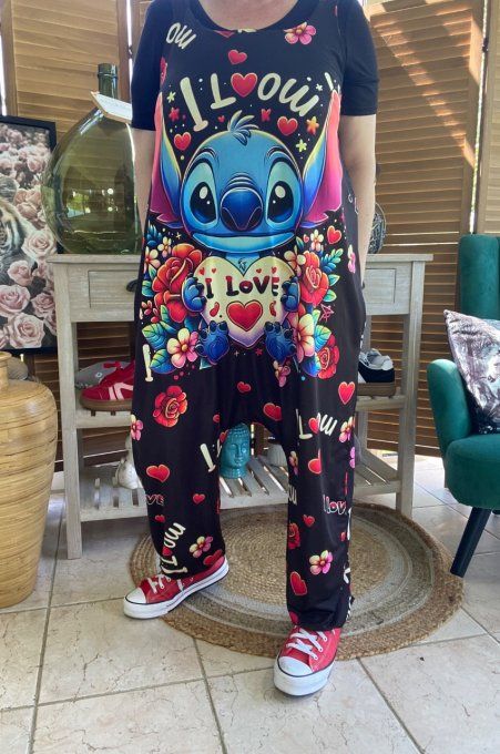 Combinaison salopette noire coeurs multicolores Stitch in Love du 38 au 52 