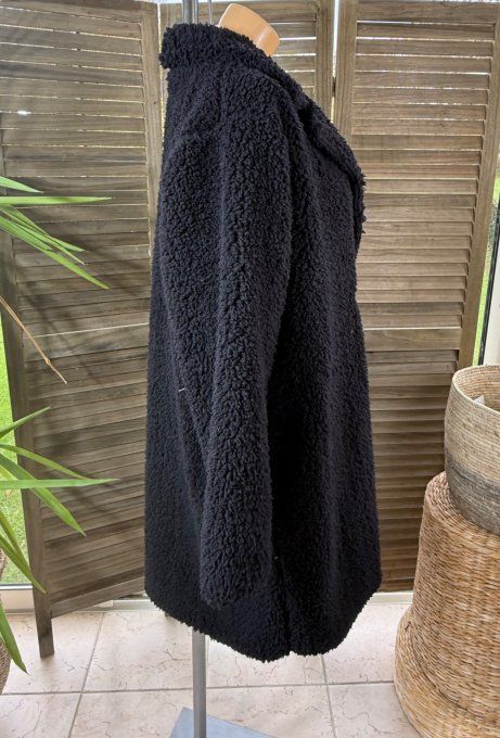 Manteau droit mi-long tout doublé Teddy noir douceur +++++ du 40 au 50 et même +