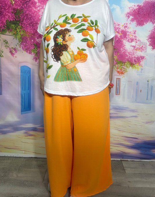 Pantalon palazzo fluide orange cuisses larges taille élastiquée Les Basiques du Dressing du 42 au 54
