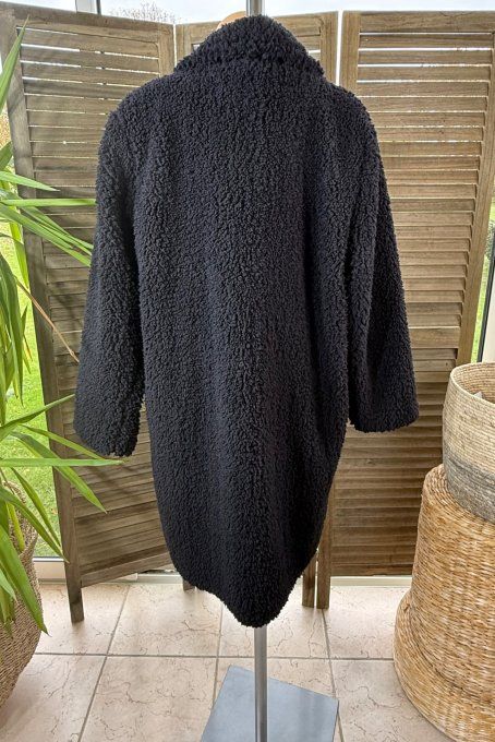 Manteau droit mi-long tout doublé Teddy noir douceur +++++ du 40 au 50 et même +