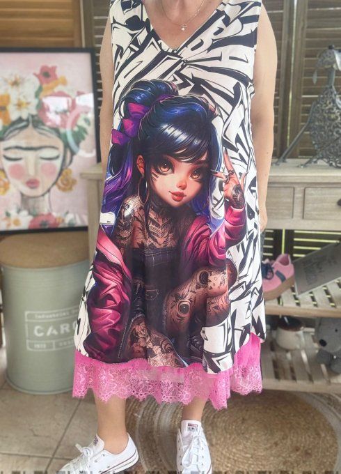 Robe débardeur courte ou tunique longue Gothic Tatto Girl du 38 au 48 