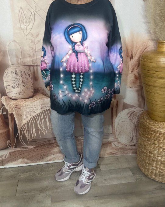 Sweat ample multicolore Gorjuss Doll aux collants rayés du 40 au 52/54 