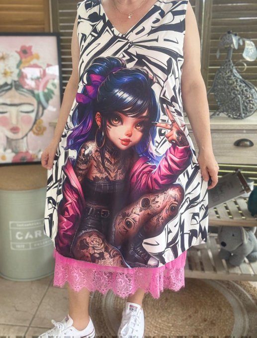 Robe débardeur courte ou tunique longue Gothic Tatto Girl du 38 au 48 
