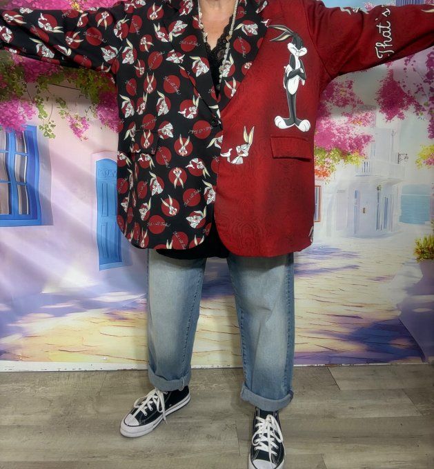 Veste blazer Bordeaux TOUTE DOUBLÉE Bugs Bunny du 42 au 54 et même + si portée ouverte