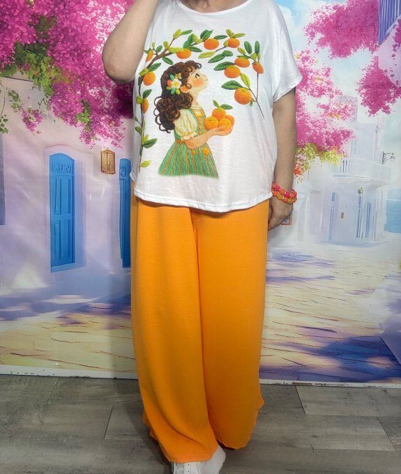 Pantalon palazzo fluide orange cuisses larges taille élastiquée Les Basiques du Dressing du 42 au 54