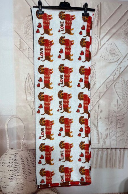 Grande écharpe sans laine double épaisseur 2 faces Mon Chien Teckel douceur ++ 