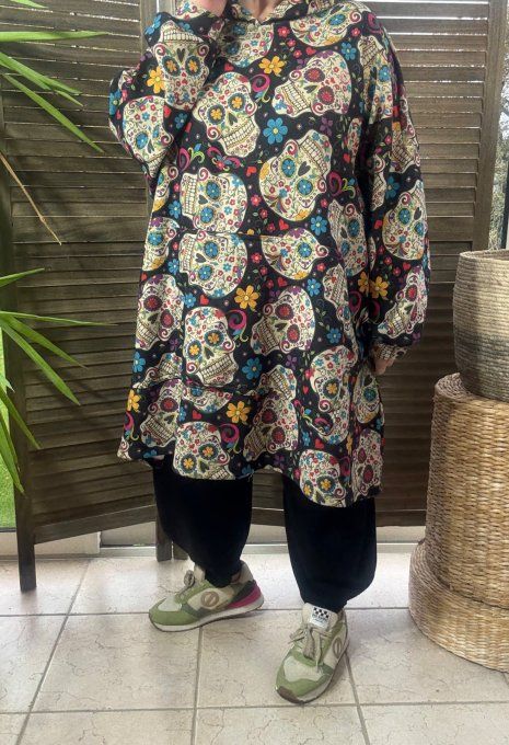 Maxi-sweat polaire à capuche Mexican Skulls Calaveras douceur +++++ du 42 au 58/60