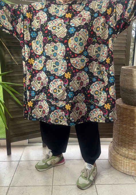 Maxi-sweat polaire à capuche Mexican Skulls Calaveras douceur +++++ du 42 au 58/60