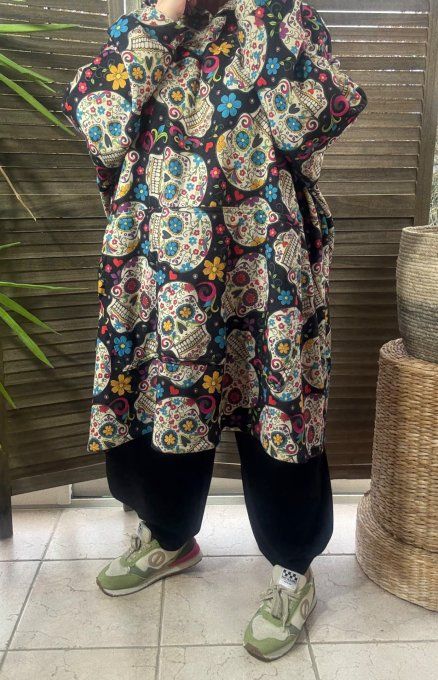 Maxi-sweat polaire à capuche Mexican Skulls Calaveras douceur +++++ du 42 au 58/60