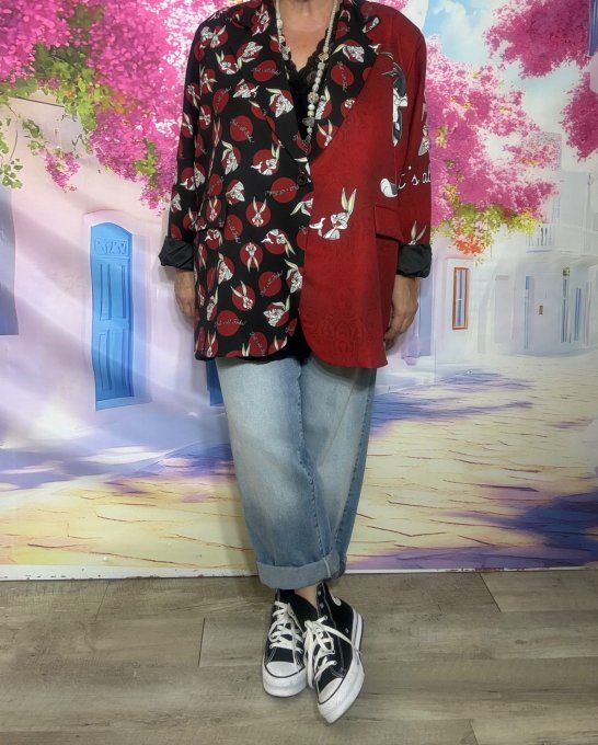 Veste blazer Bordeaux TOUTE DOUBLÉE Bugs Bunny du 42 au 54 et même + si portée ouverte