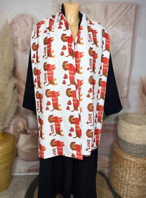 Grande écharpe sans laine double épaisseur 2 faces Mon Chien Teckel douceur ++ 