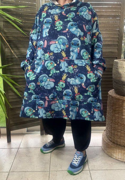 Maxi-sweat polaire à capuche marine Sleepy Lovely Stitch douceur +++++ du 42 au 58/60 
