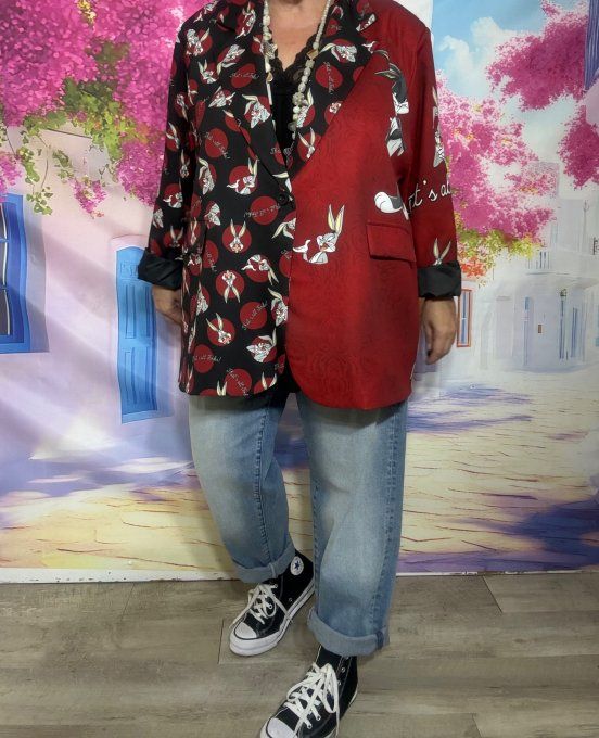 Veste blazer Bordeaux TOUTE DOUBLÉE Bugs Bunny du 42 au 54 et même + si portée ouverte