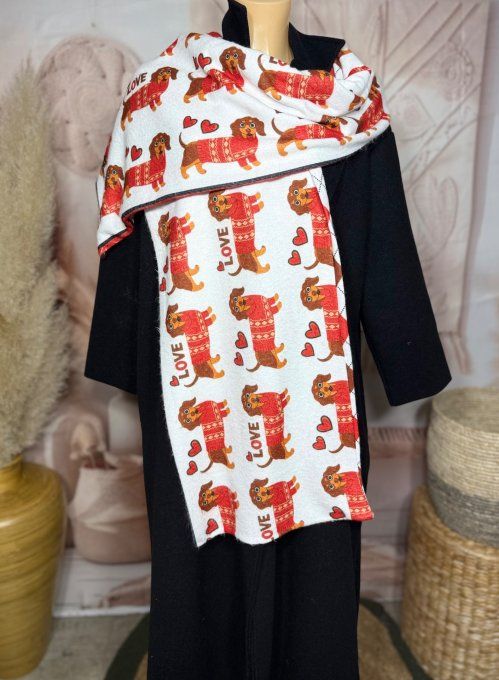 Grande écharpe sans laine double épaisseur 2 faces Mon Chien Teckel douceur ++ 