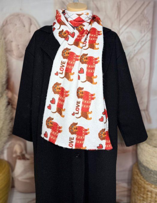 Grande écharpe sans laine double épaisseur 2 faces Mon Chien Teckel douceur ++ 