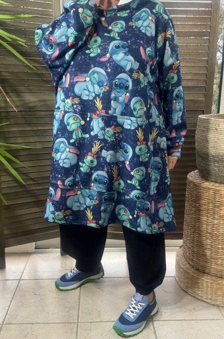 Maxi-sweat polaire à capuche marine Sleepy Lovely Stitch douceur +++++ du 42 au 58/60 