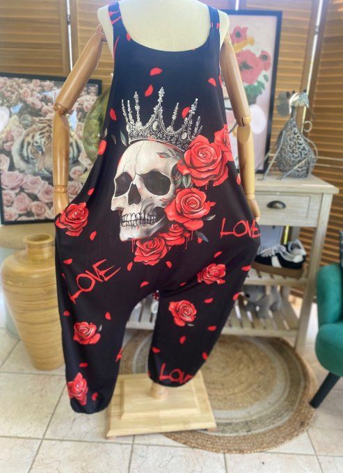 Combinaison salopette The King Skull & Red Roses du 38 au 52 