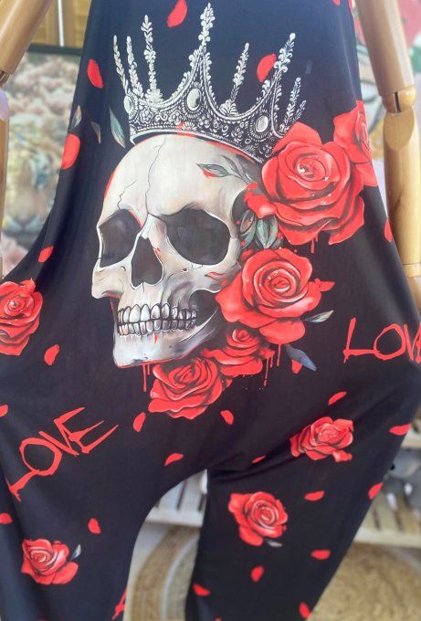 Combinaison salopette The King Skull & Red Roses du 38 au 52 