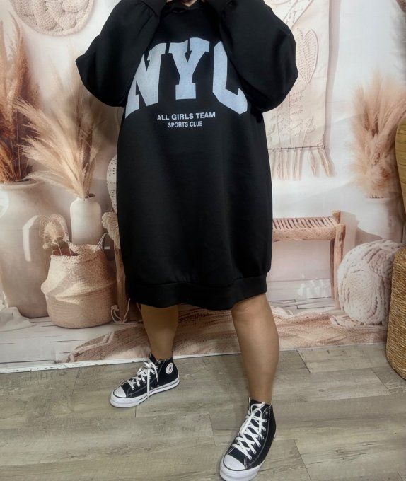 Maxi-sweat à capuche noir ou Robe-sweat sportswear confort +++ du 40 au 52 