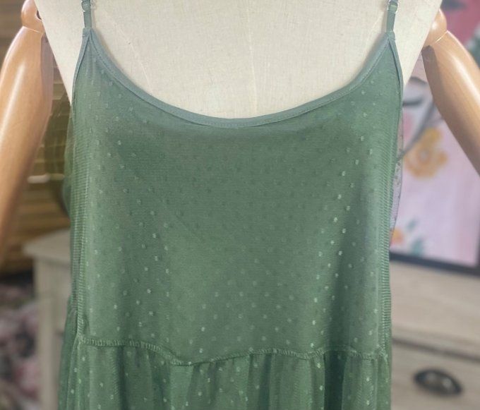 Fond de robe long tulle Kaki et plumetis  bretelles réglables du 38 au 46/48 