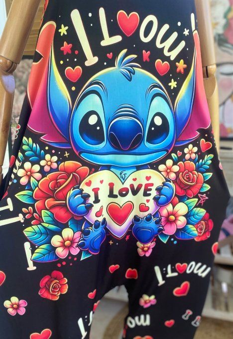 Combinaison salopette noire coeurs multicolores Stitch in Love du 38 au 52 