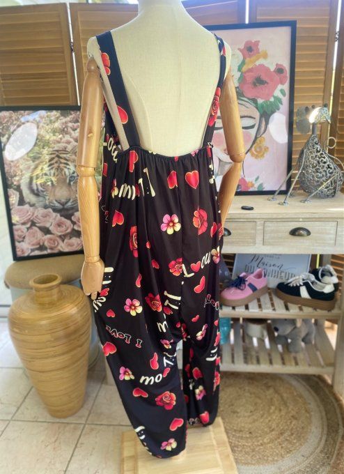 Combinaison salopette noire coeurs multicolores Stitch in Love du 38 au 52 