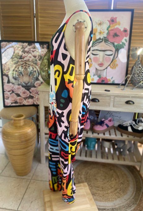 Combinaison salopette noire graffitis multicolores La Fillette et le chat du 38 au 52  