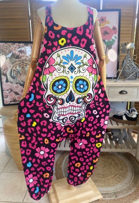 Combinaison salopette noire violet Mexican Skulls Calavera du 38 au 52  