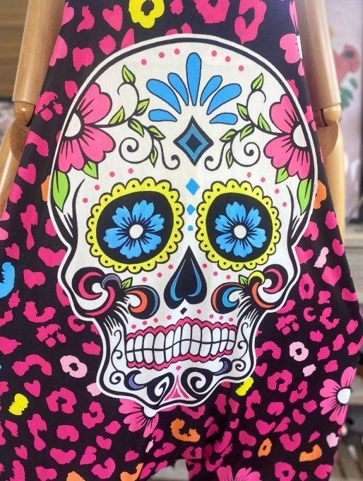 Combinaison salopette noire violet Mexican Skulls Calavera du 38 au 52  