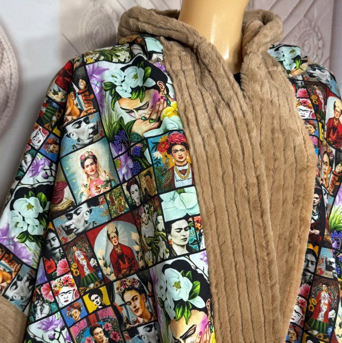 Manteau-cape oversize tout doublé velours camel Frida Kahlo TOUTES TAILLES jusqu'au 60 