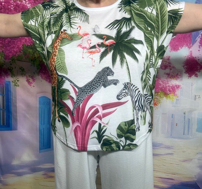 Tee-shirt ample blanc Esprit Jungle Girafe Flamants roses... du 38 au 50/52