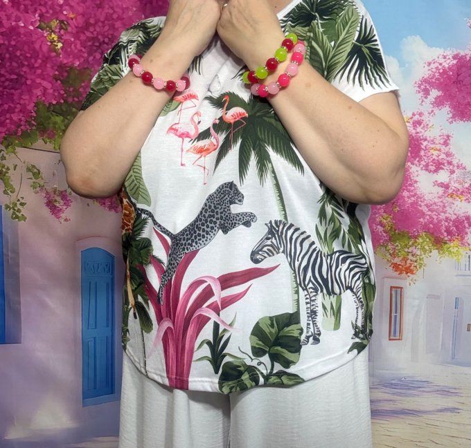 Bracelet ARTISANAL UNIQUE extensible vert pomme et rouge apprêts strass dorés TOUTES TAILLES