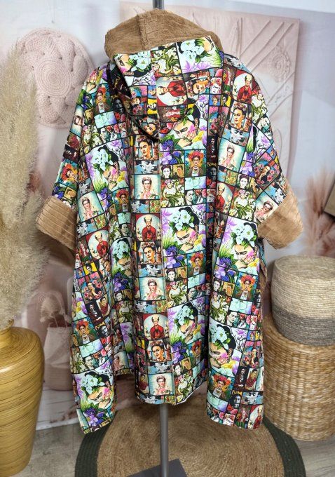 Manteau-cape oversize tout doublé velours camel Frida Kahlo TOUTES TAILLES jusqu'au 60 
