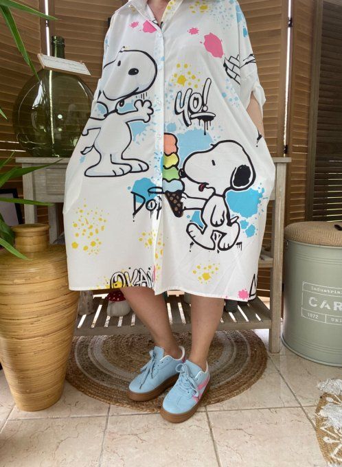 Robe chemise oversize blanche In Love with Snoopy du 42 au 52/54