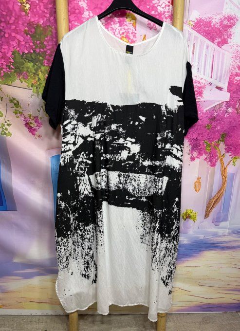 Robe ample longue blanche Graffitis noirs Fly Out douceur +++ du 36 au 46/48